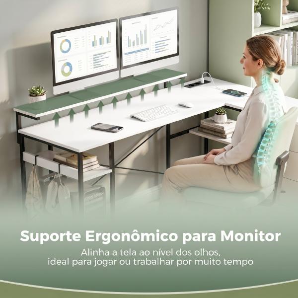 Mesa de Canto para Computador Amplo Espaço de Arrumação com 4 Gavetas 155x112x91,5 cm Branco