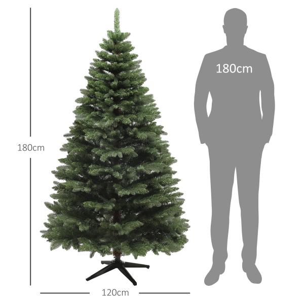 Árvore de Natal Artificial 180 cm com 1050 Ramos e Base de Aço Dobrável, Montagem Rápida, para Interior, Verde