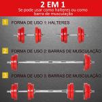 Conjunto de Halteres Ajustáveis HOMCOM 20 kg 2 em 1 — 8 Discos, 2 Barras e Extensor, Preto/Vermelho