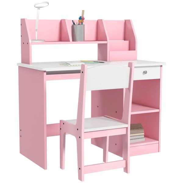 Secretária e Cadeira Infantil com Arrumação para Estudo, Leitura e Brincadeiras Rosa