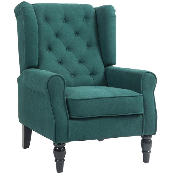 Poltrona com Braços e Pés de Madeira, até 160 kg, para Quarto, Escritório ou Sala de Estar, 74x86x102 cm, Verde