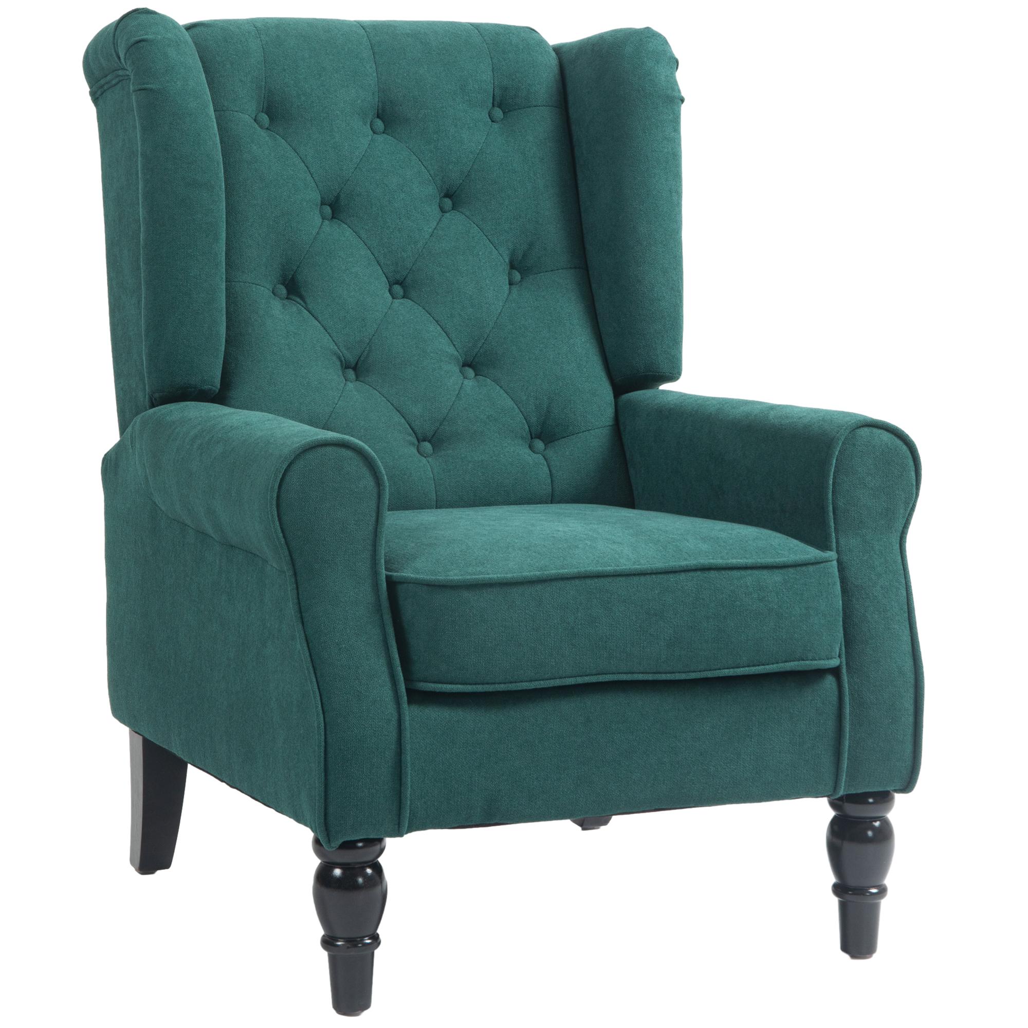 Poltrona com Braços e Pés de Madeira, até 160 kg, para Quarto, Escritório ou Sala de Estar, 74x86x102 cm, Verde