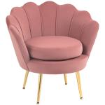 Poltrona de Sala Estofada em Veludo com Encosto em Forma de Concha e Pernas Douradas 76x67x74 cm Rosa