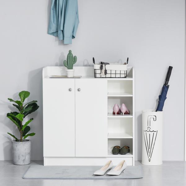 Sapateira Armário Multiuso com 2 Portas Prateleiras Interiores e 4 Prateleiras Exteriores com Altura Ajustável 83x30x90 cm Branco