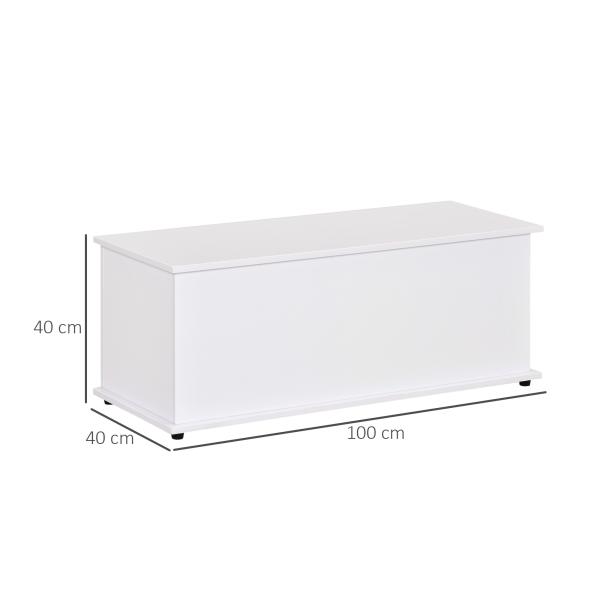 Baú de Armazenamento, Banco de Armazenamento com Dobradiça de Segurança, Estilo Moderno, para Entrada, Quarto, Sala de Estar, 100x40x40 cm, Branco