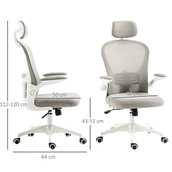 Cadeira de Escritório Basculante com Encosto Alto Apoio para a Cabeça Ajustável e Suporte Lombar 62x64x112 - 120 cm Cinza