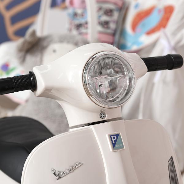 Mota Elétrica Vespa 6V com Farol Buzina e Rodas Auxiliares para Crianças de 18 - 36 Meses Branco 66,5x38x52 cm