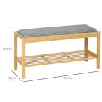 Banco Sapateira de Bambu com Assento Estofado para 3 Pares de Sapatos e Prateleira de 90x30x46 cm Madeira