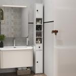 Coluna Casa de Banho Moderna com 1 Gaveta 5 Prateleiras Ajustáveis e 2 Armários 20x20x180 cm Branco