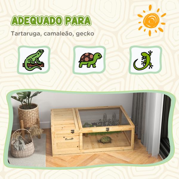 Terrario para Reptéis Casa para Tartarugas de Madeira com Painéis Laterais Transparentes e Trava 91x60,5x32 cm Madeira