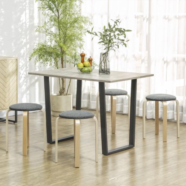 Conjunto de 4 Bancos Empilháveis Redondos Bancos Baixos de Cozinha com Assento Acolchoado Ø40x45 cm Cinzento e Madeira