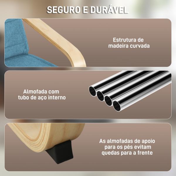 Poltrona Relax com Apoio para os Pés Ajustáveis Poltrona Estofada em Tecido com Estrutura de Madeira 66,5x94x100 cm Azul