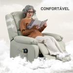 Poltrona Relax Levanta Pessoas com 8 Pontos de Massagem Reclinável com Função de Aquecimento 89x93x105 cm Cinzento Claro