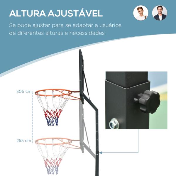 Tabela de Basquetebol Portátil Ajustável em Altura com Base Recarregável para Crianças e Adultos 86x165x302 - 352 cm Preto