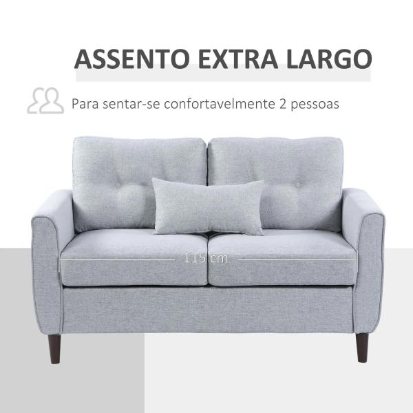 Sofá de 2 lugares Poltrona de dois lugares para sala de estar com almofadas e assento acolchoado fronha lavável 140x78x83 cm cinza claro