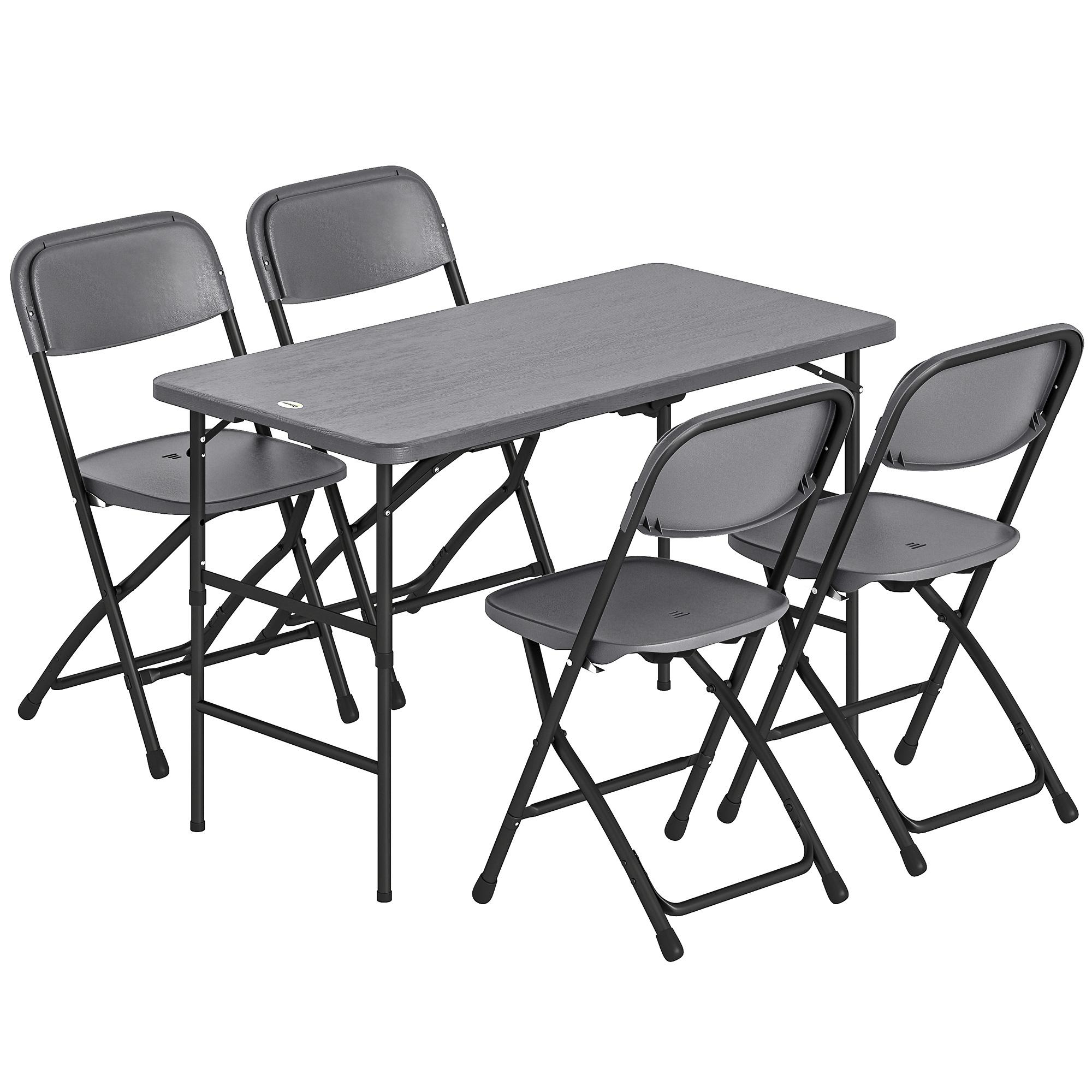 Conjunto de Mesa e Cadeiras de Jardim com Mesa Dobrável Ajustável de 55 a 74 cm e 4 Cadeiras Dobráveis para Terraço Cinzento