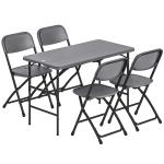 Conjunto de Mesa e Cadeiras de Jardim com Mesa Dobrável Ajustável de 55 a 74 cm e 4 Cadeiras Dobráveis para Terraço Cinzento