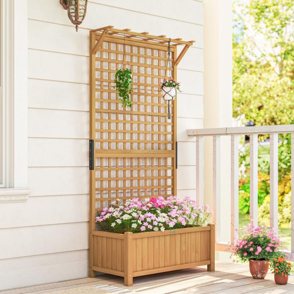 Floreira com Treliça de Madeira Caixa de Plantio com Suporte para Plantas Trepadeiras 90x45x183cm Madeira