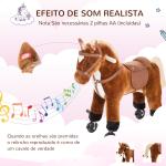 Cavalo para Crianças acima de 36 Meses com Rodas Sons de Relincho e Pedais Carga 60 kg 55x23x60 cm Marrom