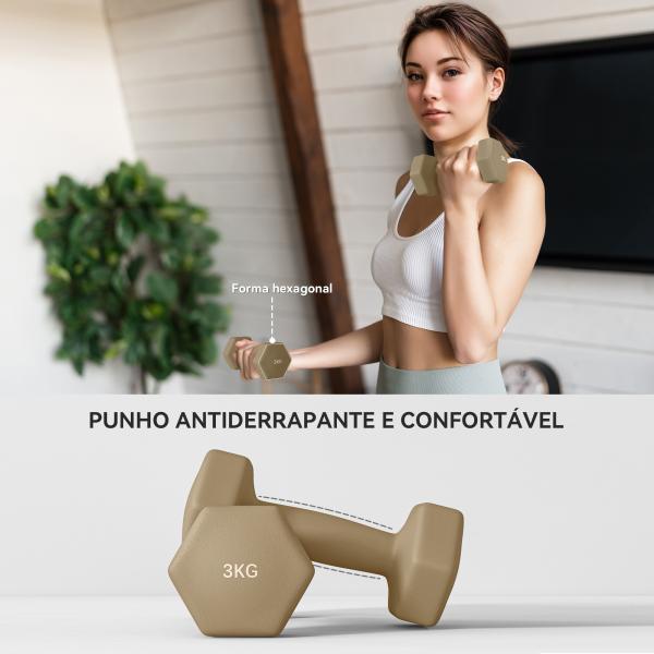 Conjunto de Halteres de 6 Peças 2 x 1 kg 2 x 2 kg 2 x 3 kg Halteres Hexagonais com Revestimento de Plástico Antiderrapante Multicolor