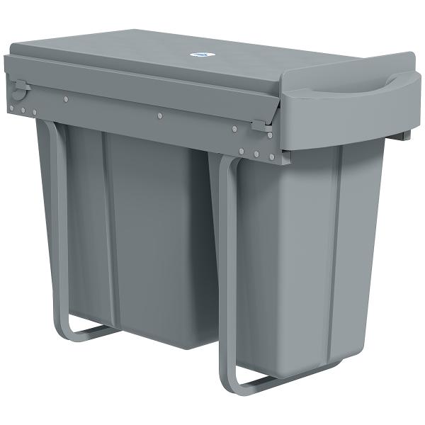Balde do Lixo Sob Lavatório Balde do Lixo de Cozinha com 2 Contentores de Reciclagem Extraíveis 20L+10L 52x26x40,8 cm Cinzento