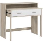Mesa Consola de Entrada de 2 Níveis com Trilhos Deslizantes 2 Gavetas 2 Rodas Móvel de Entrada 95x35x87 cm Madeira e Branco