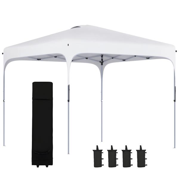 Tenda Dobrável 2,5x2,5x2,68cm Tenda de Jardim com Proteção UV 50+ Altura Ajustável com 4 Bolsas de Areia e Bolsa de Transporte para Acampamento Festas Pátio Branco