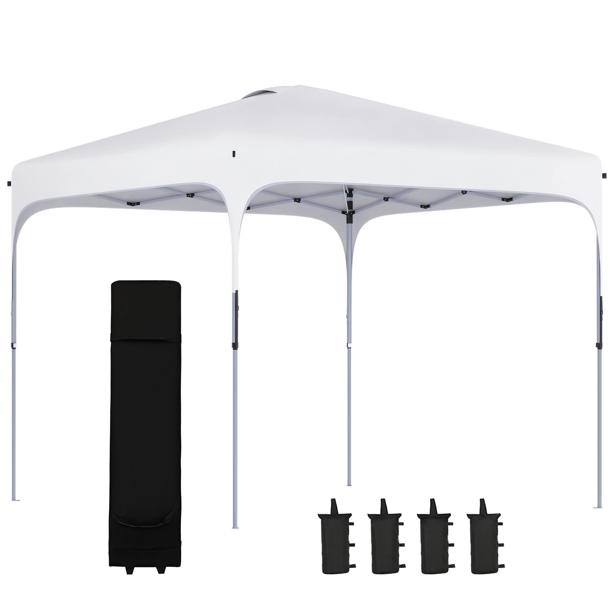 Tenda Dobrável 2,5x2,5x2,68cm Tenda de Jardim com Proteção UV 50+ Altura Ajustável com 4 Bolsas de Areia e Bolsa de Transporte para Acampamento Festas Pátio Branco