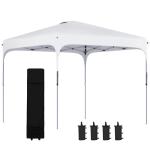Tenda Dobrável 2,5x2,5x2,68cm Tenda de Jardim com Proteção UV 50+ Altura Ajustável com 4 Bolsas de Areia e Bolsa de Transporte para Acampamento Festas Pátio Branco