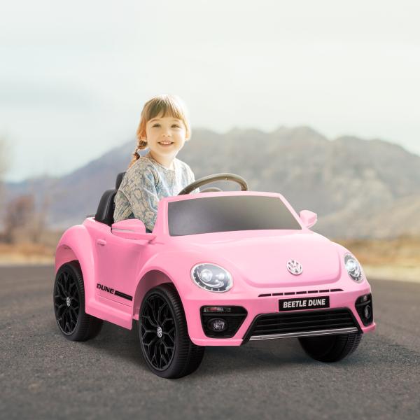 Carro Elétrico para Crianças Carro Elétrico Infantil Volkswagen Beetle com Bateria 12V Faróis Buzina e Música 97x56,5x46 cm Rosa