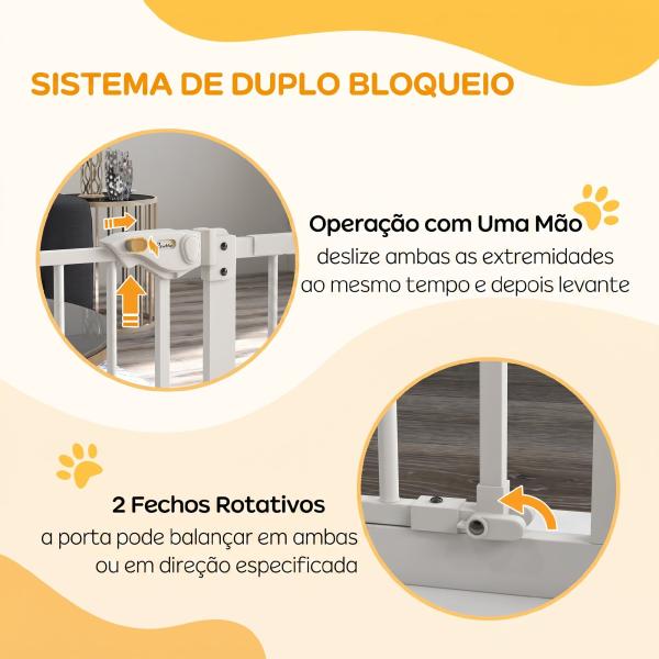 Barreira de Segurança para Cães 74 - 94 cm com Extensão, Montagem por Pressão e Bloqueio Duplo, Branco