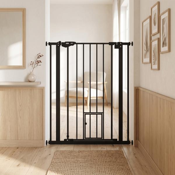 Barreira de Segurança Ajustável com Porta Pequena, Fecho Automático e Sistema de Bloqueio Duplo 74 - 80 x 104,1 cm Preta