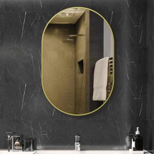Espelho Casa de Banho 60x90 cm Espelho Decorativo de Parede com Estrutura de Alumínio Horizontal ou Vertical Dourado