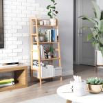Estante de Bambu com 4 Prateleiras Estante em Forma de Escada para Sala de Estar Escritório 48x31,5x120 cm Madeira