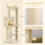 Árvore Arranhador para Gatos com Plataforma Caverna Postes de Sisal e Bola Suspensa 48x48x104 cm Bege