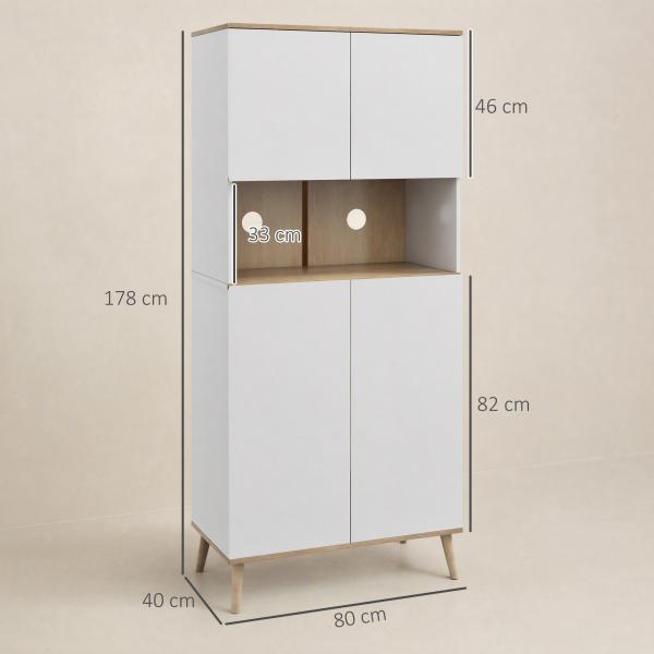Armário de Cozinha com 4 Portas Bancada para Micro - Ondas Prateleiras Ajustáveis Orifício para Cabos 80x40x178 cm Branco