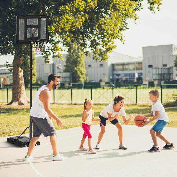 Cesta de Basquetebol com Altura Ajustável 220 - 365 cm Aro de Basquetebol com Suporte Rodas Base Recarregável Preto