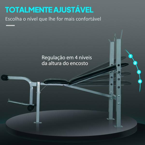 Banco de Musculação máquina de fitness com encosto ajustável 165x68x114cm Preto