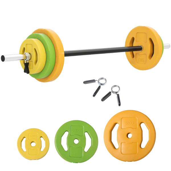 Conjunto de Barra de Pesos Conjunto de Musculação com 6 Discos 1,5kg 2,5kg 5 kg Intercambiáveis 130x28x28 cm Multicor