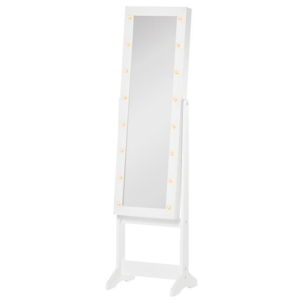 Guarda - Joias de Pé, com Espelho, Armário para Joias 16 Luzes LED Reclinável 36x30x136cm Branco