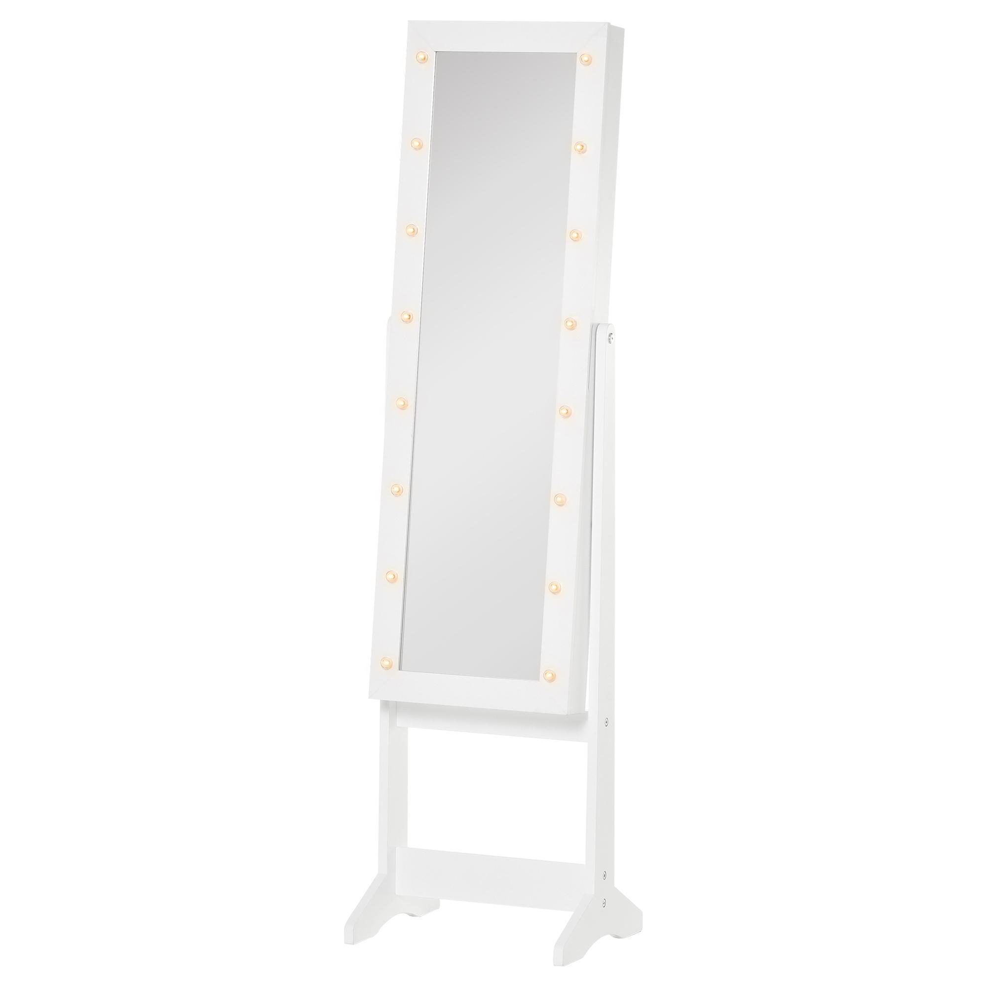 Guarda - Joias de Pé, com Espelho, Armário para Joias 16 Luzes LED Reclinável 36x30x136cm Branco