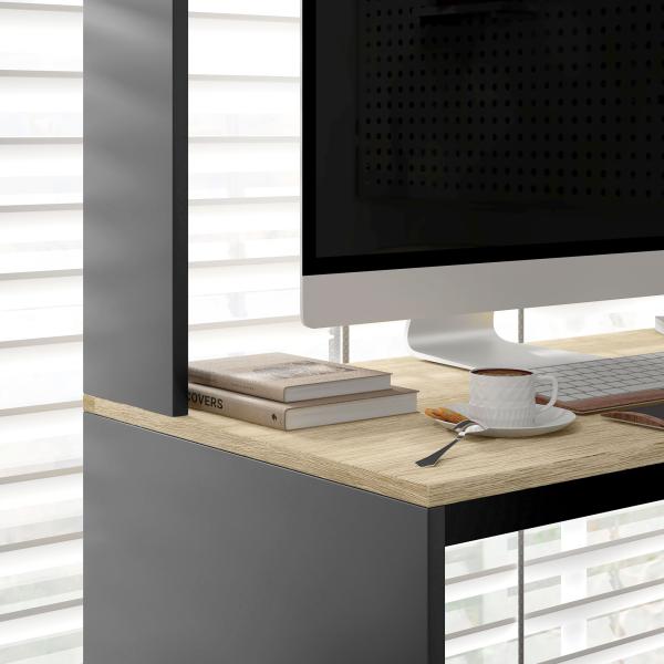 Secretária para Computador com Prateleira de 3 Níveis Mesa de Estudo com Suporte para CPU 114x45x138 cm Cinza e Natural