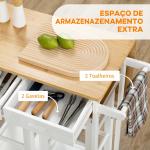 Conjunto de Mesa Alta de Bar e 2 Bancos com Rodas Mesa Dobrável de Cozinha com Bancos 86x75,5x83,5 cm Natural