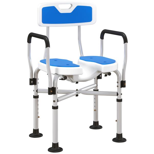 Assento de Duche para Pessoas Idosas com Assento Ranhurado Altura Ajustável Banco de Duche 53x41,5x91,5 cm Azul