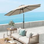 Chapéu de Sol de Jardim Ø295x250 cm com Manivela Chapéu de Sol Exterior com Mecanismo de Inclinação e Mastro Desmontável de Metal para Terraço Piscina Pátio Cinza