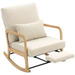 Poltrona Baloiço com Encosto Ajustável de Veludo Cotelê Nórdica Pés de Madeira Braços Almofada Lombar 70x89x97,5 cm Creme