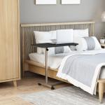 Mesa Auxiliar com Rodas Mesa para Sofá ou Cama com Altura Ajustável e Estrutura de Metal 77x40x76 - 100 cm Preto e Prata