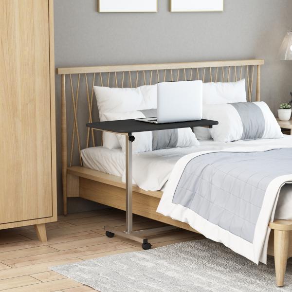 Mesa Auxiliar com Rodas Mesa para Sofá ou Cama com Altura Ajustável e Estrutura de Metal 77x40x76 - 100 cm Preto e Prata