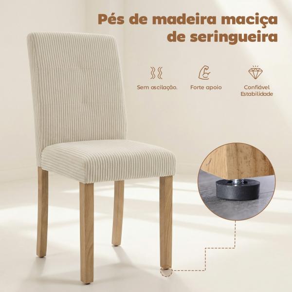 Conjunto de 4 Cadeiras de Jantar Cadeiras Modernas para Cozinha Encosto Alto Estofadas em Veludo Assento Acolchoado 44x56x90 cm Bege