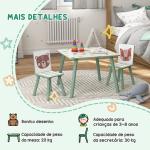 Conjunto de Mesa e Cadeiras para Crianças de 3 Peças Mesa Infantil com 2 Cadeiras Conjunto de Móveis para Atividades Verde